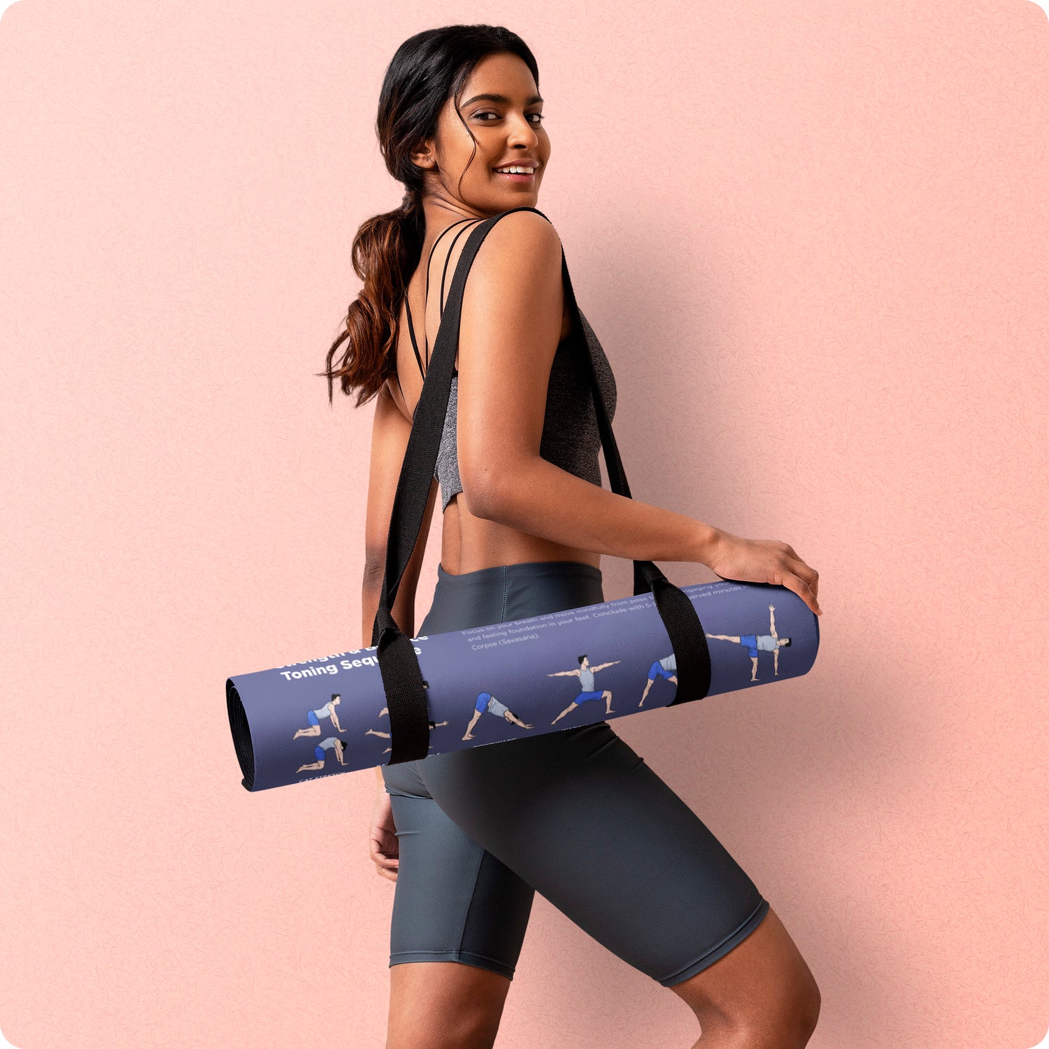 Instructional Yoga Mat with Poses Printed On It & Carrying Strap - 75  Illustrated Yoga Poses & 75 Stretches - Cute Yoga Mat For Women and Men -  Non-Slip, 1/4 Extra-Thick Yoga