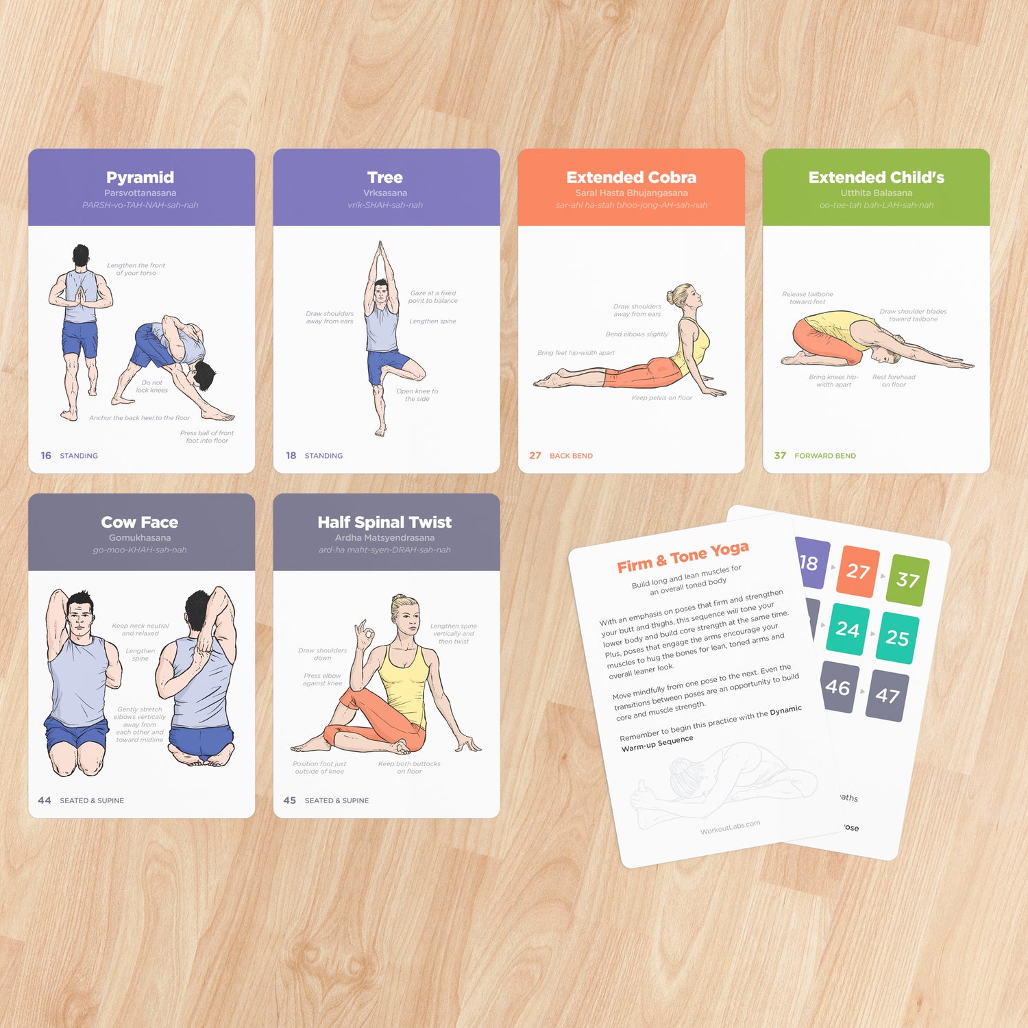 WorkoutLabs Yoga Cards – Beginner: Visual Study, Class Sequencing & Practice Guide with Essential Poses, Breathing Exercises & Meditation · Plastic Flash Cards Deck with Sanskrit