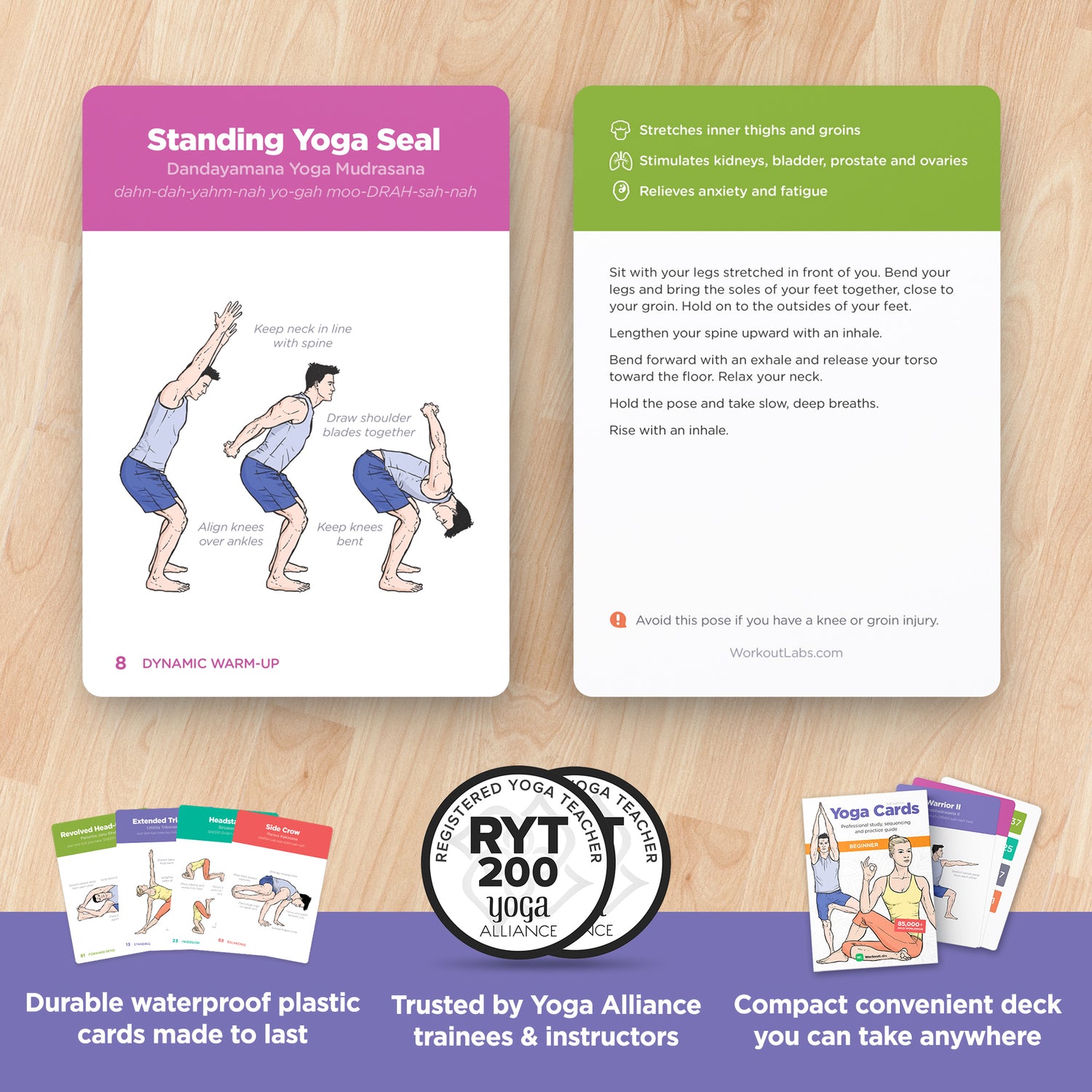 WorkoutLabs Yoga Cards – Beginner: Visual Study, Class Sequencing & Practice Guide with Essential Poses, Breathing Exercises & Meditation · Plastic Flash Cards Deck with Sanskrit