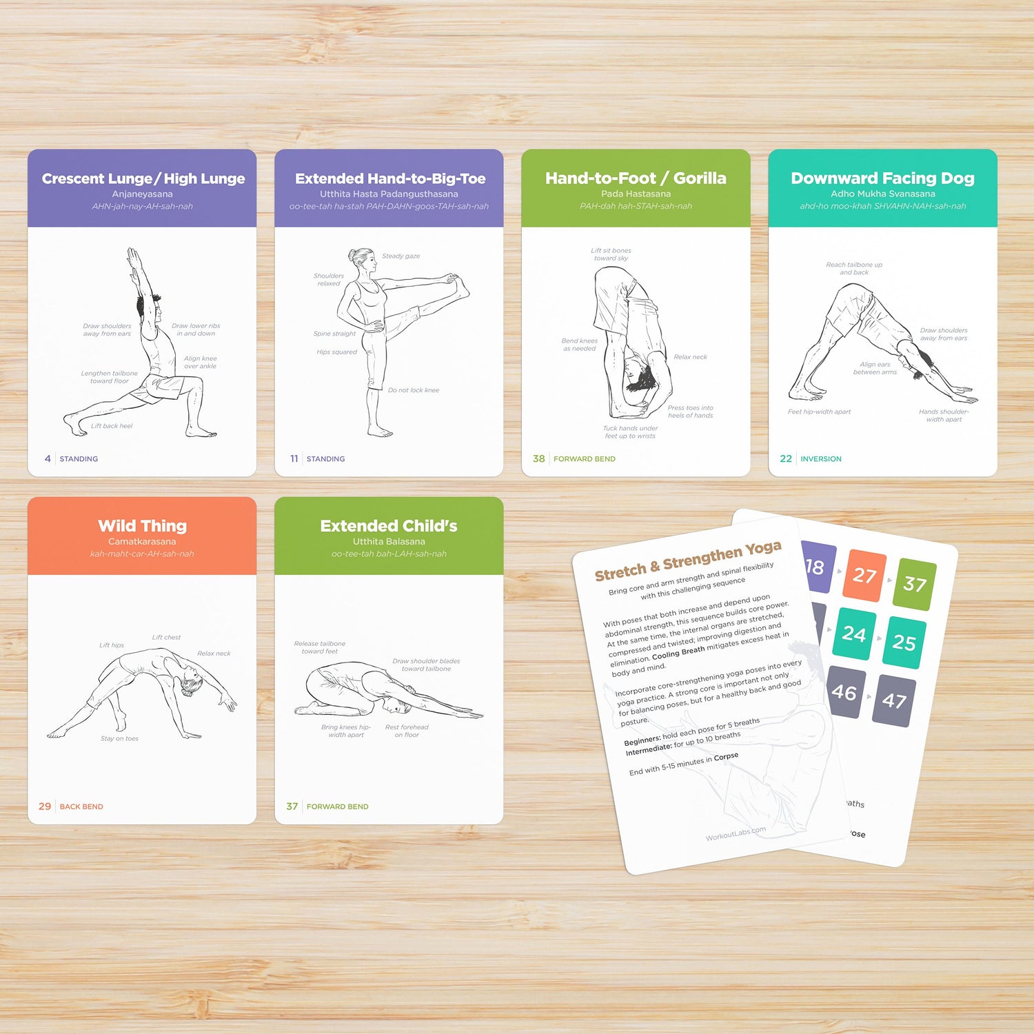 Yoga sequencing cards with asanas