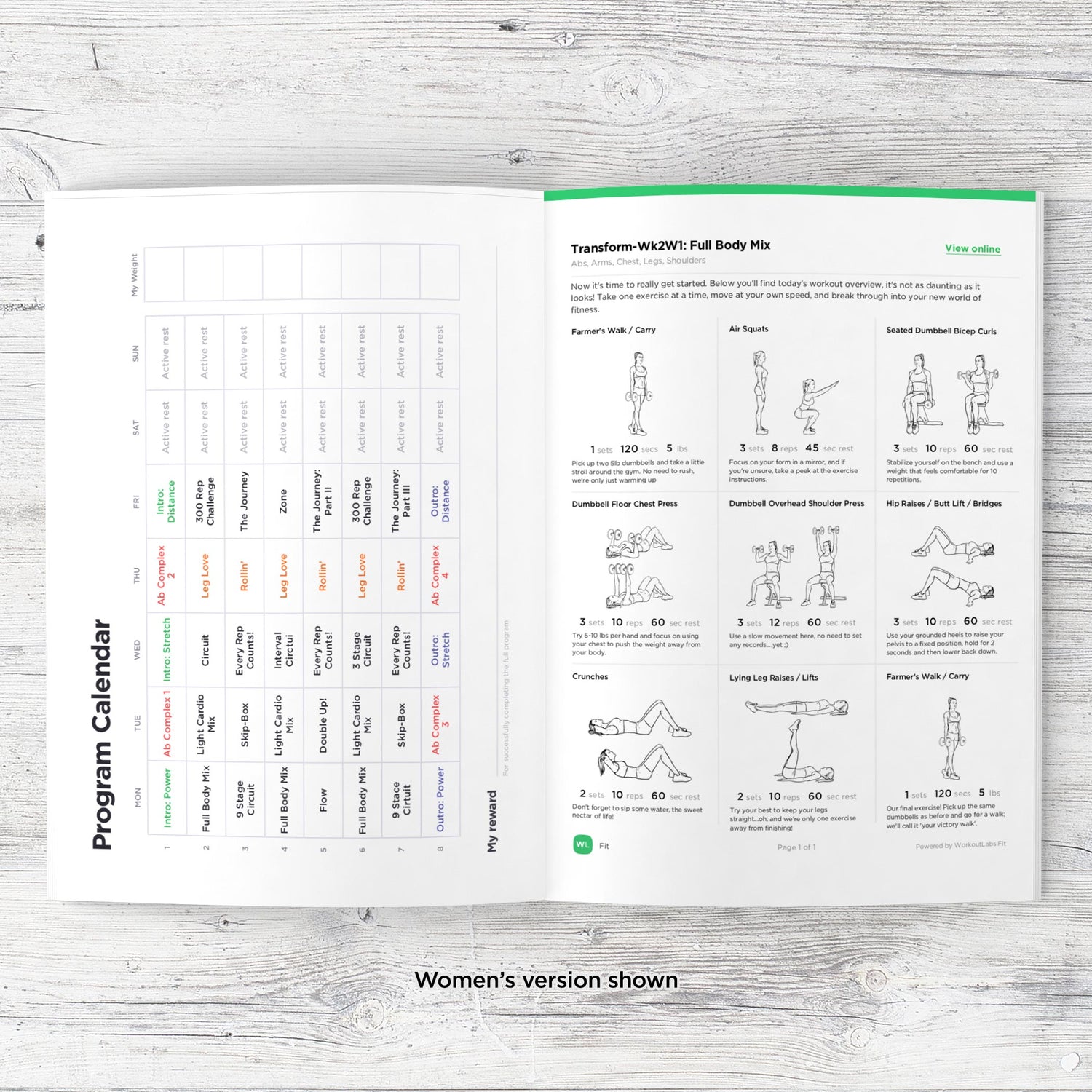 Workout program calendar